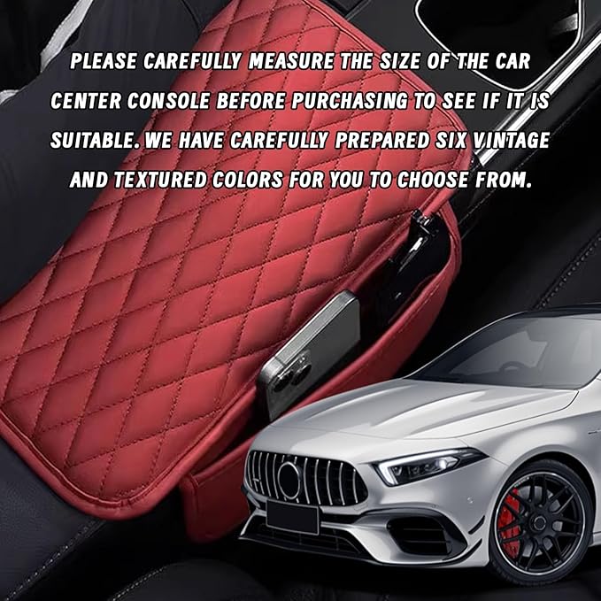Arm Rest Cover Pad for Car, PU Leather Center Console Cover with Side Storage Bag, Universal Comfortable Armrest Storage Box Interior Accessories for Most Car Center Consoles (Beige)