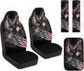 Qeluxign PU Leather Car Seat Covers Set - Includes 2 Seat Protectors, 2 Shoulder Pad Covers, 1 Armrest Cover for Car Decoration,American Flag Bald Eagle
