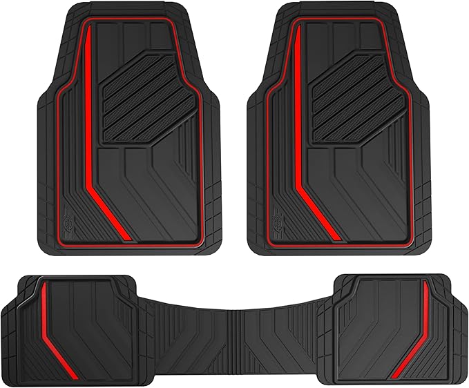 Dickies 3-Piece DuraSport Floor Mats, Heavy-Duty Mats for Cars, Trucks, SUVs — Black/Red