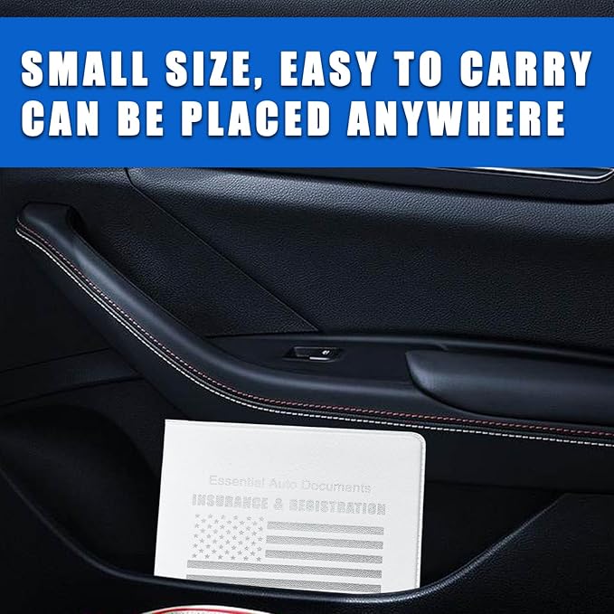Ziciner Car Registration Insurance Holder, 2Pack Essential Auto Card Document Glove Box Organizer with Touch Fastener, Vehicle Interior Accessories Perfect for Most Car, Truck, SUV (White/White Flag)