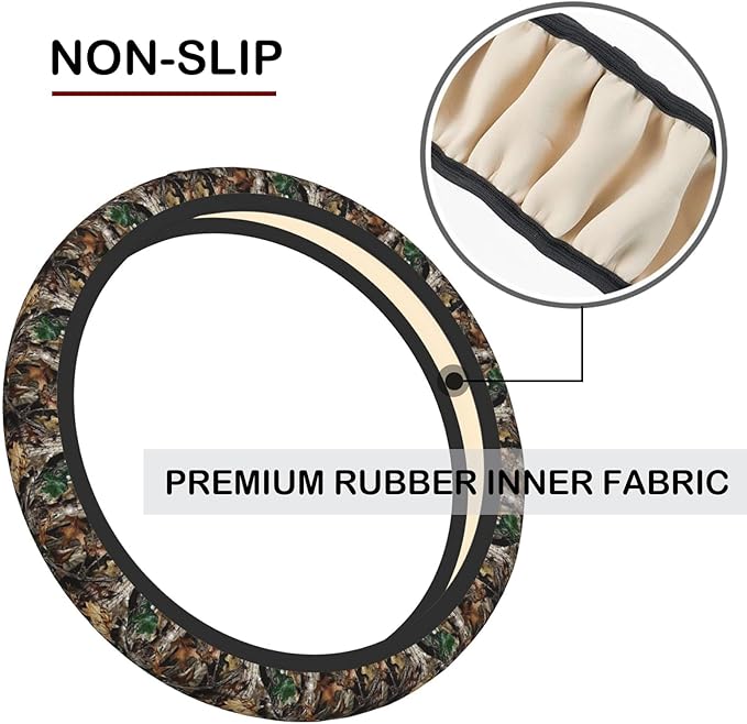 Camo Camouflage Leaf Steering Wheel Cover, Non-slip Breathable Neoprene Steering Wheel Covers, Men Car Accessories Universal 15 Inch Fit Auto, Suvs, Truck