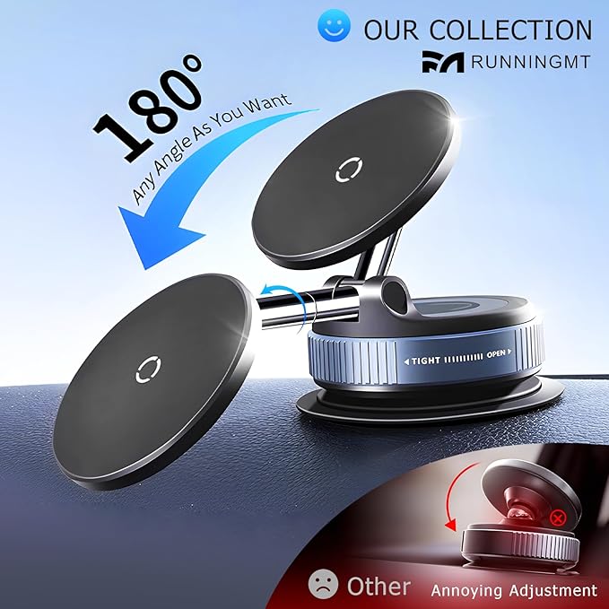 Magnetic Phone Holder for Car, Magsafe Car Mount with Nano Gel Suction Cup for Dashboard & Windshield, Compatible with iPhone 12/13/14/15/16/17 Series, Including Pro & Pro Max Models (Gray)