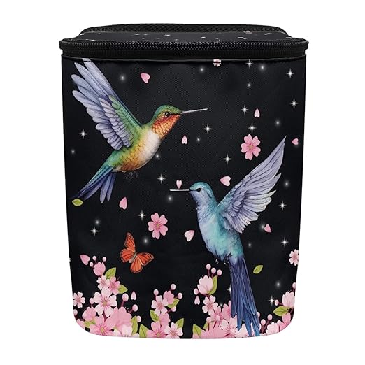 Pink Cherry Blossom Hummingbirds Car Trash Bin Interior Accessory Lightweight Auto Garbage Can Bag for Back Seat Washable Mini Car Trash Can with Lid