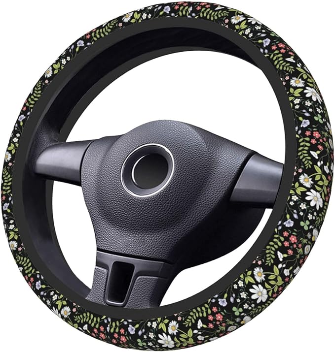 Garden Plants Floral Elastic Steering Wheel Cover, Non-Slip Breathable Neoprene Steering Wheel Covers, Women Car Accessories, Universal 15 Inch Fit Auto, Suvs, Truck