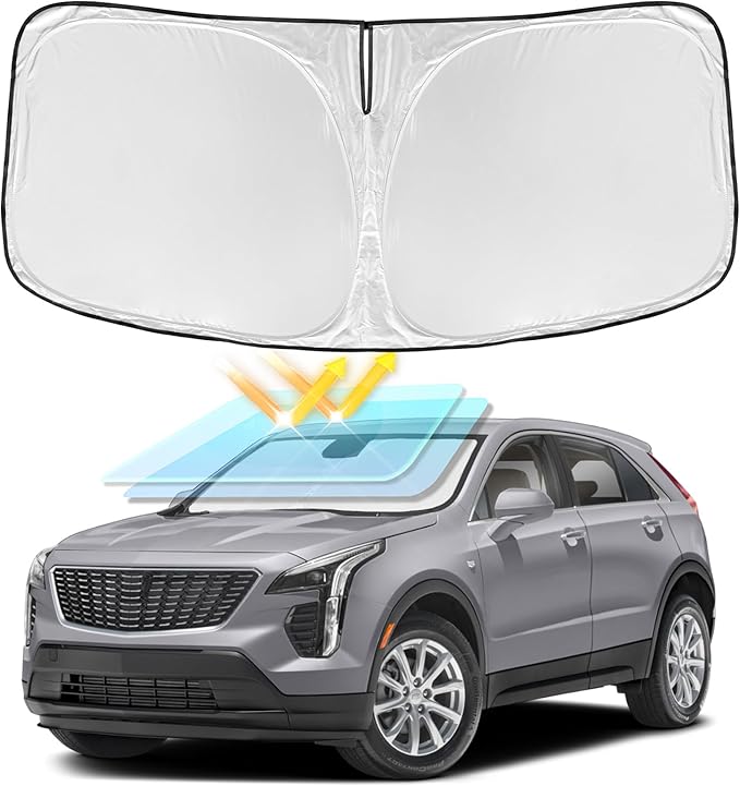 for Cadillac XT4 2019-2025 Windshield Sun Shade - 4 Layers Car Sunshades for Front Windows Shade Cover Custom Fit XT4 Sun Visor 240T Retractable Shade Blocks UV Rays Car Accessories