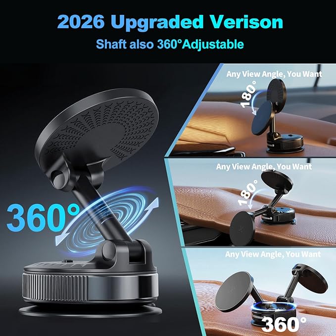 MORKEYA Magnetic Car Phone Holder Mount for Dashboard & Windshield, Strong Suction & N52 Magnet, 360° Adjustable Hands-Free Mount Compatible with iPhone and Android Phones