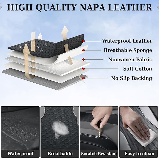 Coverado Car Seat Covers Full Set, Seat Covers for Cars, Front Seat Covers and Back Seat Cover Waterproof Leather Automotive Seat Cover, Universal Car Interior Protectors Cushion for Most Cars