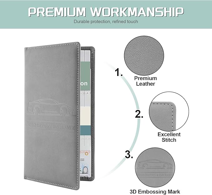 JUSTTOP 2Pack Car Registration and Insurance Holder,Car Document Holder for Cards License with Magnetic Shut,Vehicle Glove Box Car Organizer for Documents, Cards, License(Gray)