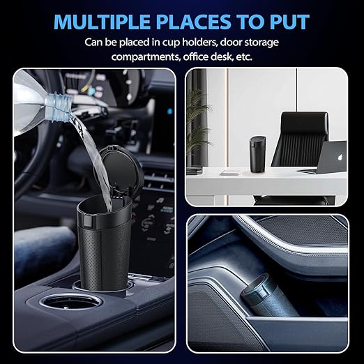 Car Trash Can Bin with Lid, 2 Packs,Mini Small Garbage Can Bin,Cup Holder Trash Can for Vehicle, Car's Door, Back Seat - Leakproof Portable Dustbin (Black)