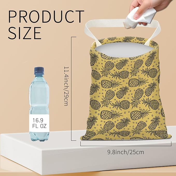 BEAKND Hanging Car Garbage Bag, Cute Car Trash Can Bag, Automotive Accessories for Women Men Cute Yellow Pineapple