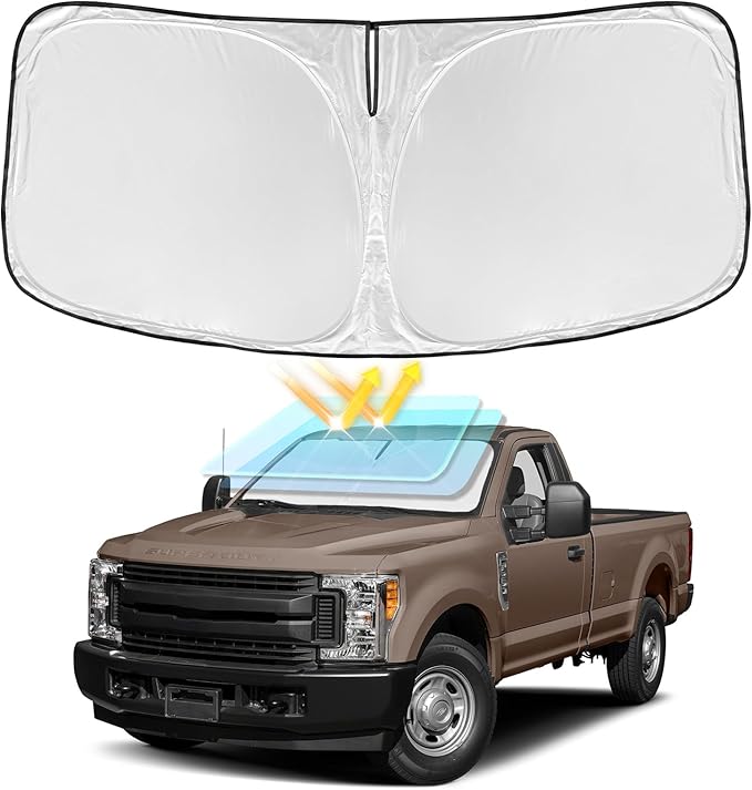 for Ford Super Duty F250 F350 F450 F550 2008-2016 Windshield Sun Shade - 4 Layers Car Sunshades for Front Windows Shade Cover Custom Fit Super Duty Sun Visor 240T Shade Blocks UV Rays Car Accessories