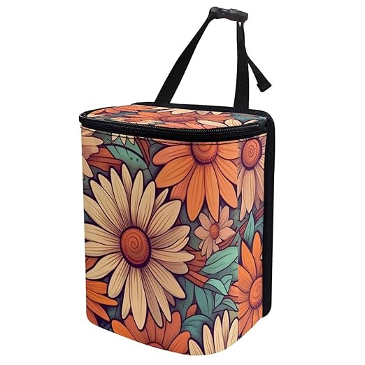 DISNIMO Abstract Groovy Flower Car Trash Can Easy-to-Install Car Accessory Interior, Leak-Proof Car Garbage Can Bin Organizer Storage Bag for The Back Seat of Any Cars, Sedans, SUVs & Trucks