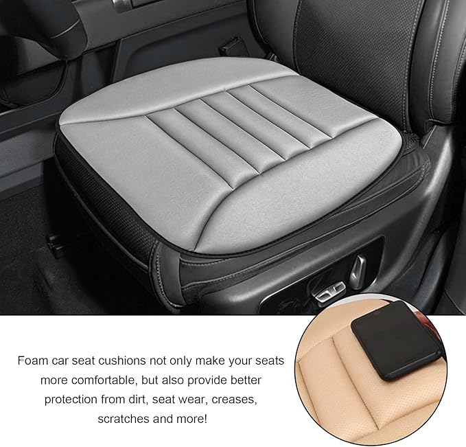 Car Seat Cushion, 1.2" Thick Comfort Memory Foam Auto Seat Pad with Non Slip Bottom, Breathable Driver Seats Pillow Pressure Relief Chair Cushion for Vehicle Office Home (Gray)