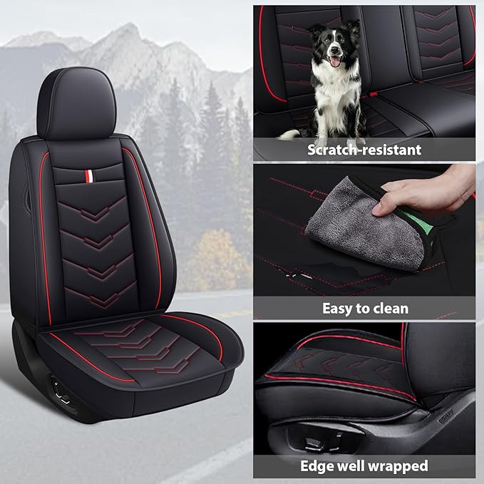 MVRVMV for Ford Bronco 2021-2026 Seat Covers, Waterproof Leather Seat Cover (2 Seat Standard,Black-Red)