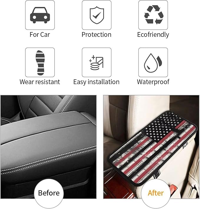 Retro American Flag Console Armrest Cover Pads Armrest Cushion Protector Car Interior Accessories Patriot Car Center Console Cushion Pad for SUV, Truck, Sedans