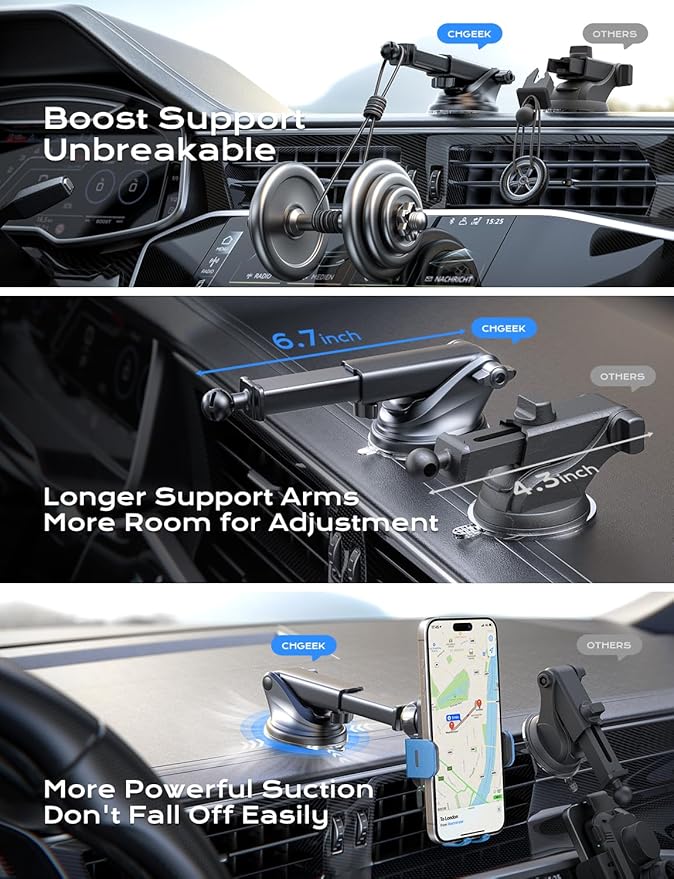 Wireless Car Charger, CHGeek 15W Qi Fast Auto Clamping Car Charger Phone Mount Windshield Air Vent Phone Holder for iPhone 14 13 12 Mini Pro Max 11 Xs, Samsung Galaxy S22+ S21 S10+ Note 20