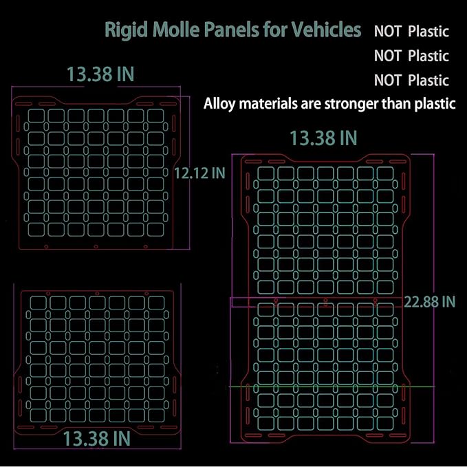 Metal Rigid Molle Panels for Vehicles - Alloy Truck Mount Rack Tactical Seat Back Organizer - Adjustable, Versatile Panel - Stronger Than Plastic - 4 Loop Fasteners - Eco-Friendly