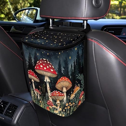 KEIAHUAN Red Mushroom Car Garbage Bag Hanging Large Capacity Car Trash Can with Lid Multipurpose Garbage Bin Portable Grocery Organizer Bag for Back Front Seat
