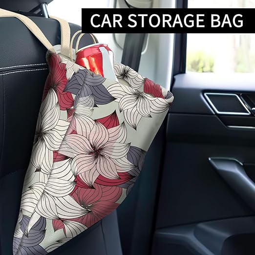 Car Trash Can, Cute Car Trash Bag, Hanging Car Organizer and Storage Bag, Trash Bin for Car Accessories, Vehicle, Travelling, Camping Cute White Blue Flower