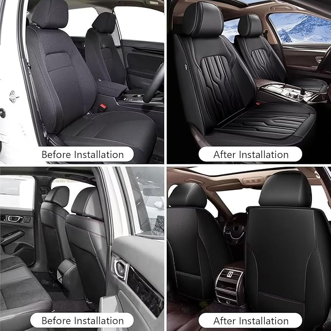 YORKNEIC Fit for Hyundai Santa Cruz Seat Covers 2022-2025: Leather Waterproof Car Seat Covers Anti-Slip Protector 2 Front Set (2 Seats, Black)