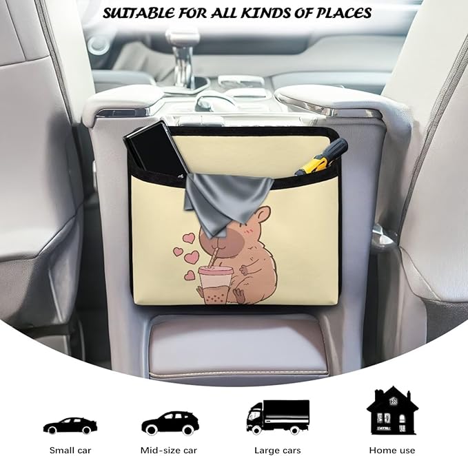 Cute Capybara Car Side Pocket Organizer, Seat Side Storage Bag, Universal Pouch for Auto Door Window Console Seat Backrest, Purse Card Phone Sunglasses Holder, Car Accessories