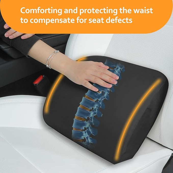 Arcoche Memory Foam Lumbar Support Pillow for Tesla Model 3 Model Y Model S/X Cybertruck Model 3 Hidden Model Y Juniper Accessories - Mid/Lower Back Support Cushion for Car Seat (Black)