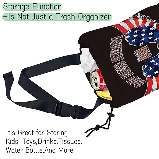 NHNXHWIA Bald Eagle Car Trash Bag,American Flag Hanging Drawstring Car Garbage Bag, Waterproof Canvas Car Back Seat Organizer with Adjustable Buckle, for Vehicles, SUVs, Camping, Road Trips