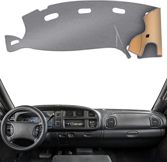KEYOOG Dashboard Cover Dash Mat Fit for 2001-1998 Do-dge Ram 1500 2500 3500 (for Left Hand Drive),Car Dash Board Mat Anti-Glare Carpet,Non-Slip Pad Sunshield Protector (Grey)