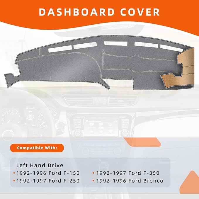 KEYOOG Dashboard Cover Dash Mat Fit for 1996-1992 Fo-rd F-150 Bronco,1997-1992 F-250 F-350 (for Left Hand Drive),Car Dash Board Mat Anti-Glare Carpet,Non-Slip Pad Sunshield Protector (Grey)