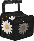 Vintage White Daisy Car Backseat Organizer PU Leather Black Truck Back Seat Trash Bag Universal Hanging Storage Box Travel Accessories Foldable