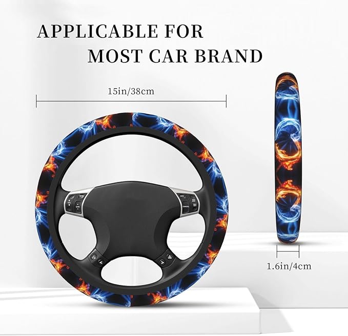 Fire Water Heart Universal Fit Steering Wheel Cover for Car, Truck, and SUV, Durable Steering Wheel Protection