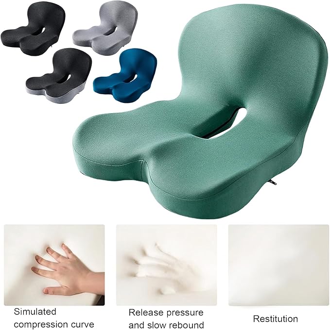 Car Seat Cushion for Long Driving, Ergonomic Memory Foam Seat Cushion, Car Seat Cushion for Back Pain and Lumbar Support Non Slip and Easy Clean for Driving Gaming Chair and Travel A Blue