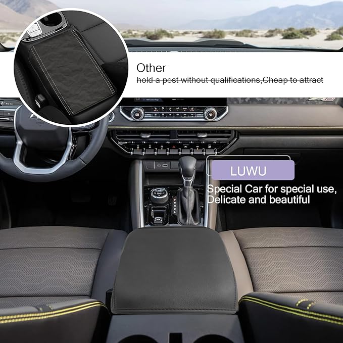 LUWU 2025 2026 Colorado Center Console Cover Compatible with 2023 2024 2025 2026 GMC Canyon & Chevrolet Colorado Accessories Armrest Cover Center Console Pad Armrest Console Cover (Thin Black)