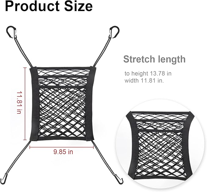 Amiss 3 Layer Car Net Pocket Handbag Holder, Between Seat Back Storage, Elastic Mesh Trunk Bag for Inside, Accessories Interior, Barrier of Backseat Kids Dogs or Pets - 9.8511.8 in