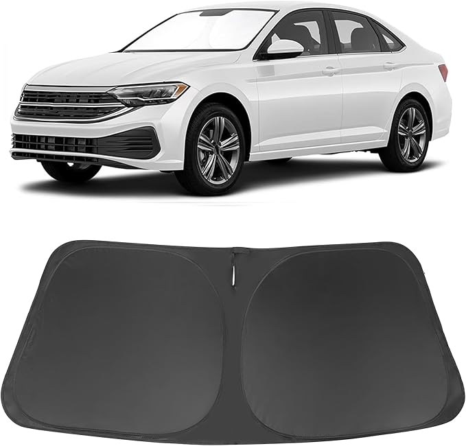 Windshield Sun Shade Custom Fit for 2019 2020 2021 2022 2023 2024 2025 2026 Volkswagen VW Jetta Accessories Foldable Sunshade Sun Blocker Protect Car from Sun Rays & Heat Damage Keep Car Cooler
