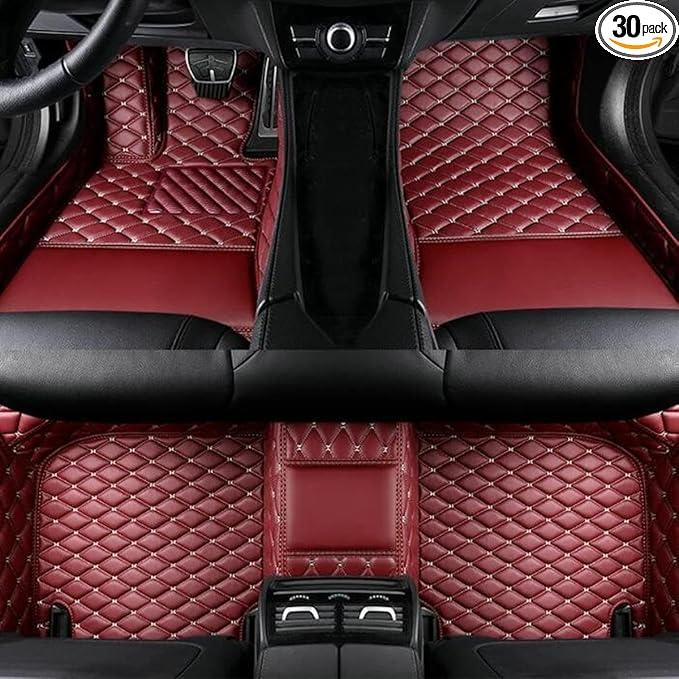 Custom Luxury Leather Car Floor Mats Upgrade Your Car's Interior All-Weather Protection for Cars, SUVs, Trucks Compatible with Automotive Floor Mats (Wine red)