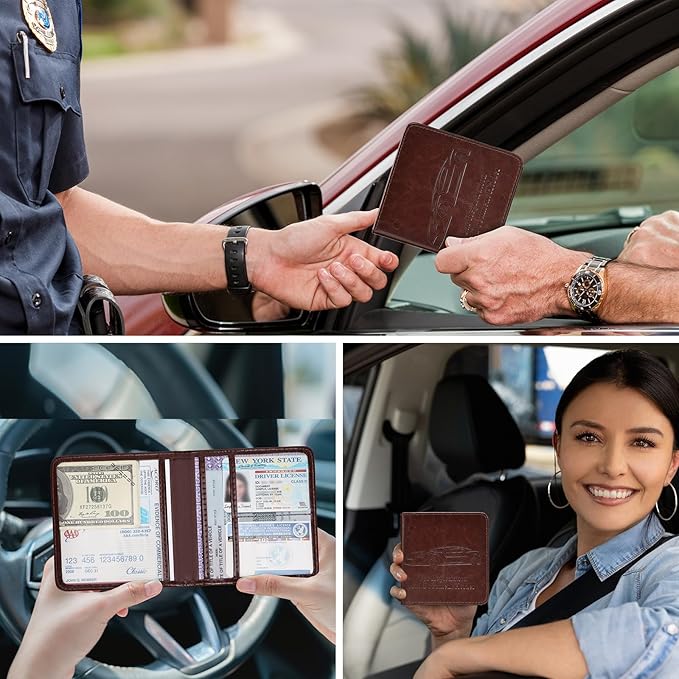 Car Registration and Insurance Holder, Vehicle Glove Box Car Organizer with Magnetic Closure for Documents, Cards, License Car Organization, 1-Pack Dark Brown