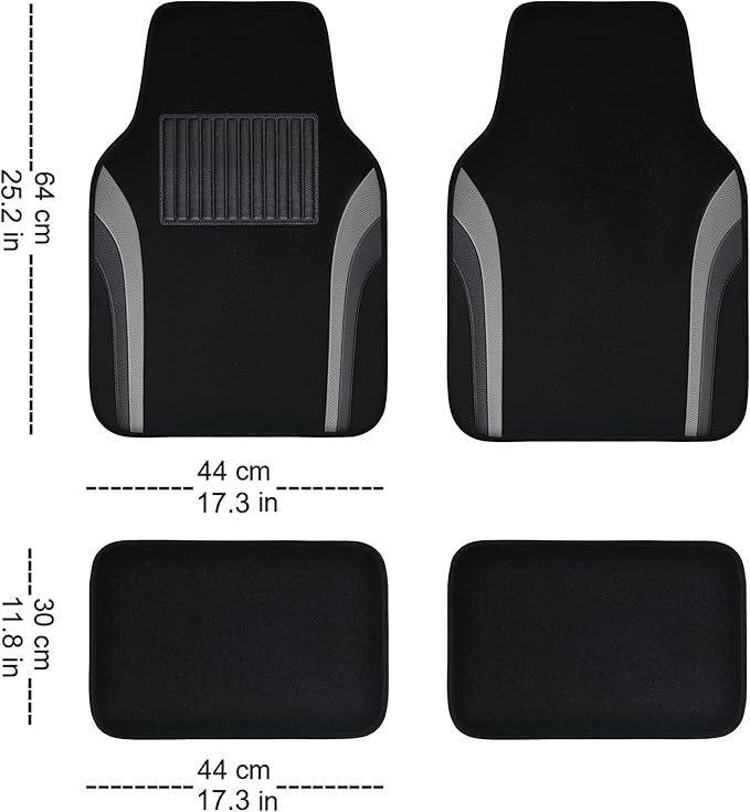CAR PASS Leather Waterproof Sporty Car Floor Mats Carpet,Universal Automotive Floor Mat Fit for Sedans, Cars, Mid Trucks, Vans, SUV, Set of 4 (Black and Gray)