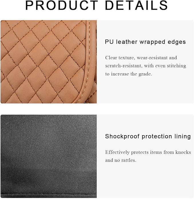 Car Purse Holder Between Seats, Luxury Leather Front Seat Back Handbag Organizer with Tissue Box Cup Holders, Auto Large Capacity Multi Pocket Purse Holder Hanging Storage Bag (Brown)