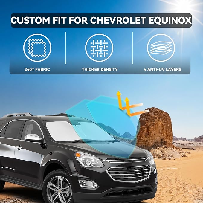 for Chevrolet Equinox 2010-2017 Windshield Sun Shade - 4 Layers Car Sunshades for Front Windows Shade Cover Custom Fit Equinox Sun Visor 240T Retractable Shade Blocks UV Rays Car Accessories