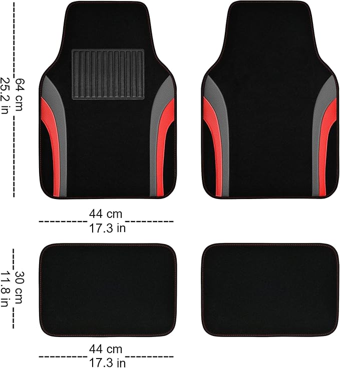 CAR PASS Leather Sporty Car Floor Mats Carpet, Universal Waterproof Automotive Floor Mat Fit for Sedans, Cars, Mid Trucks, Vans, SUV, Set of 4 (Black and Red)