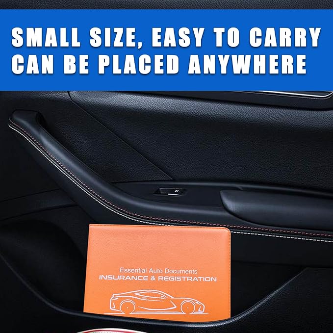 Ziciner Car Registration Insurance Holder, 2Pack Essential Auto Card Document Glove Box Organizer with Touch Fastener, Vehicle Interior Accessories Perfect for Most Car, Truck, SUV (Orange/Small Car)