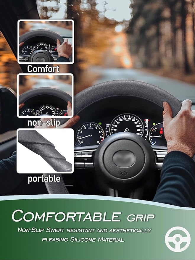 LRITER Car Steering Wheel Cover, Non-Slip Silicone Material, Multiple Color Choices, Universal Auto Parts Steering Wheel Cover, Suitable for Most Cars (Grey)