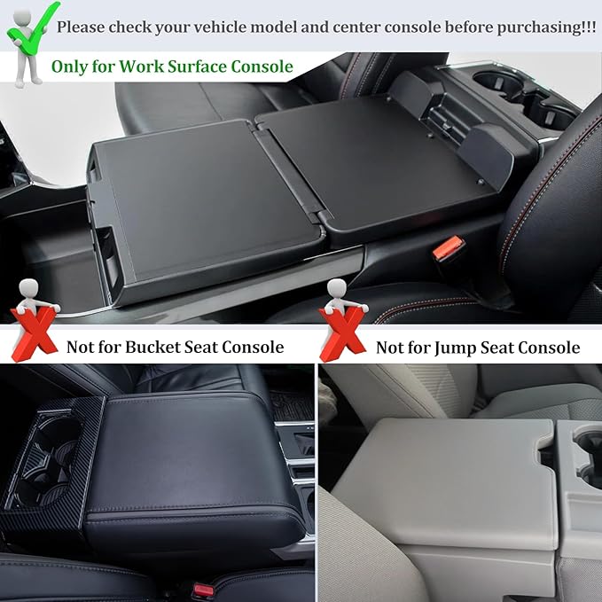 JDMCAR Armrest Cover Compatible with 2021 - 2025 2026 Ford F150 PU Leather Car Interior Accessories, Customized Anti-Scratch Leather Armrest Lid Protector Pad (Work Surface Console Only)