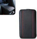 Hugwits Car Center Console Armrest Pad, 7.48" x 12.6" Leather Waterproof Armrest Box Mat with Straps, Wear-Resistant Car Center Console Seat Box Cover, Universal for Most Cars (Red Stitching)
