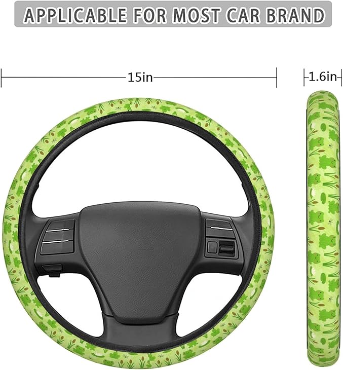 FeHuew Cute Frogs Dragonfly Steering Wheel Cover for Women, Girls 15 inch Universal Auto Car Anti Slip Wrap Steering Wheel Covers Fit for Vehicles, Truck, SUV