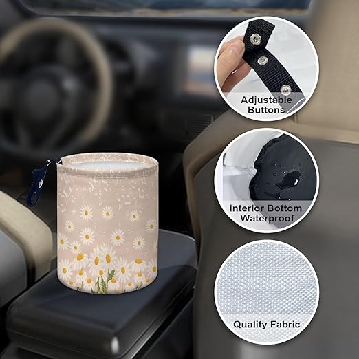Brosoneto Cute Flower Daisy Car Trash Can Car Bag Accessories Interior Cute Garbage Bin Hanging Portable Dustbin Bin Waste Basket Collapsible Small Trash Can Easy to Clean