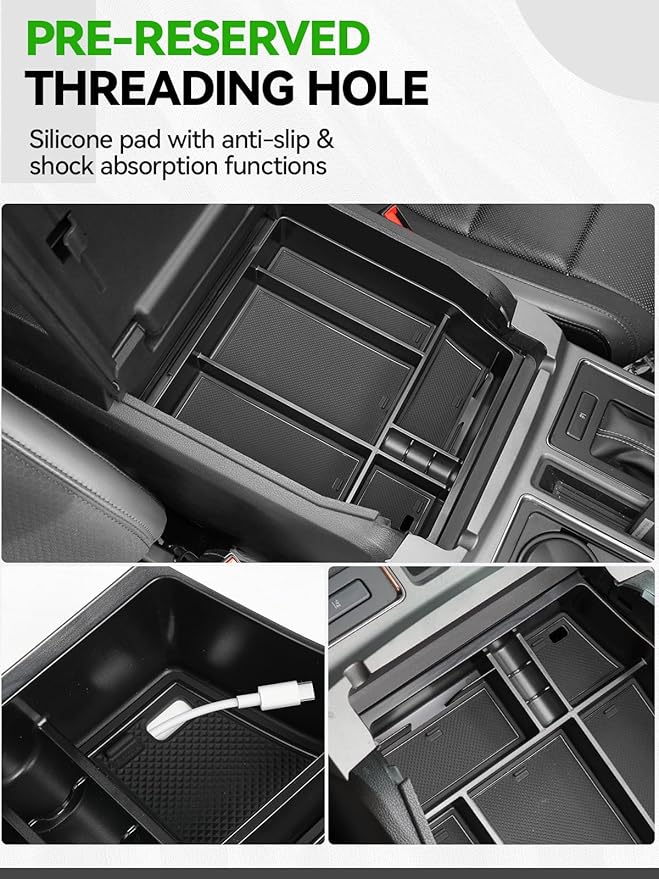 ELECFRESH 2PCS Center Console Organizer for 2024 2023 2022 2021 Ford F150 Accessories, Armrest Storage Box and 16-Compartments Divider for Ford F150 (Not fit for 2025 2026)