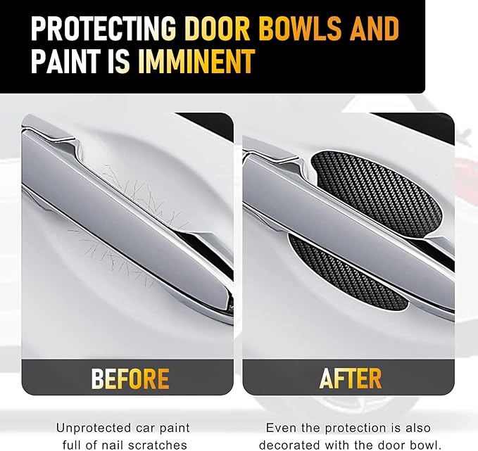 gunhunt 4 PCS Car Door Handle Scratch Protectors, Carbon Fiber Handle Cover Anti Scratch Stickers, Door Handle Cups Protective Film Bowl Sticker (Black)
