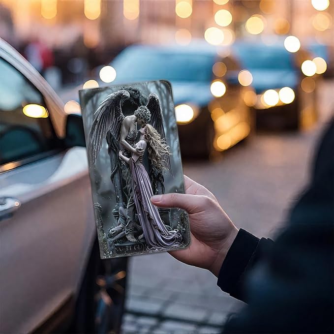 Car Registration and Insurance Card Holder for Women Men, Waterproof PU Leather Glove Box Car Organizer with Magnetic Shut, Vehicle Document Holder for Driver License,Cards, Angel Pattern